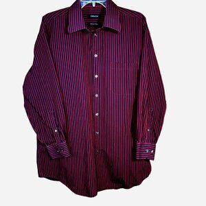 Claiborne Men's Striped Cotton Shirt L 16.5 32/33 Wrinkle-Free Dark Academia